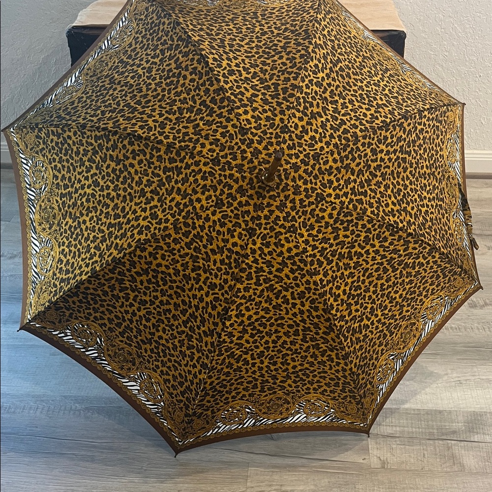 Versace Leopard Print Umbrella in Brown and Black